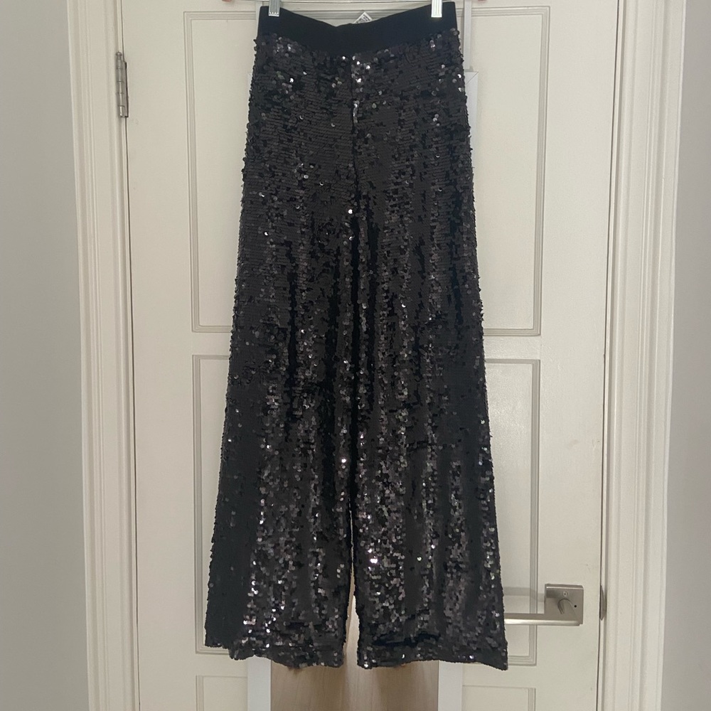 NWT Zara Black Sequin Wide Pants Small